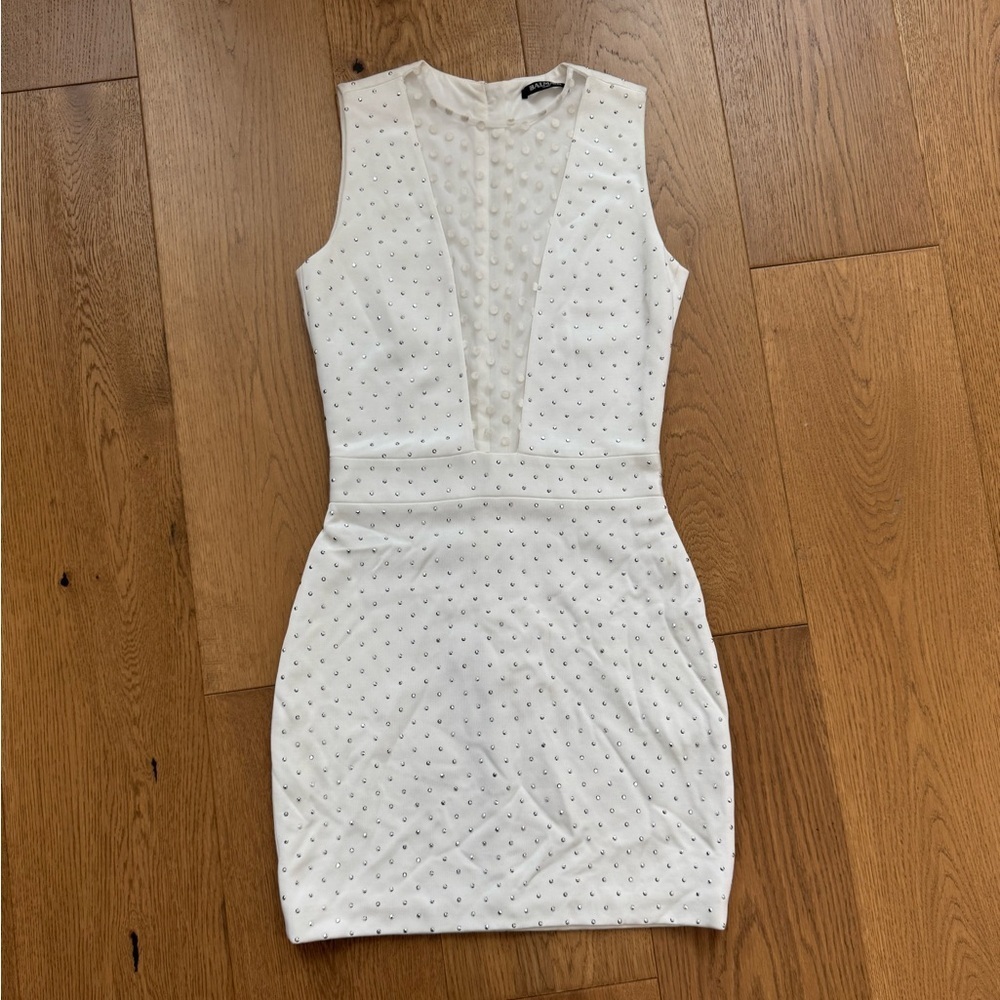 Balmain Studded Mini Dress - White & Silver - Size 36 (US 4) - GUC+